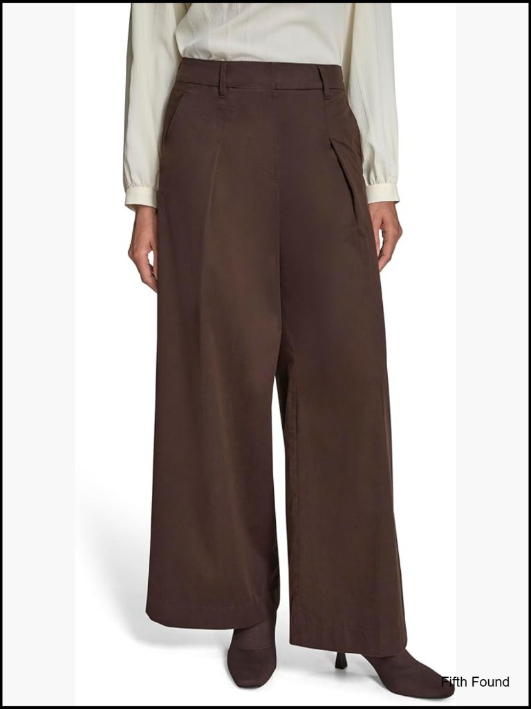 High-Waisted Wide Leg Trouser Pant Casual Work Pants Cotton Blend Zipper